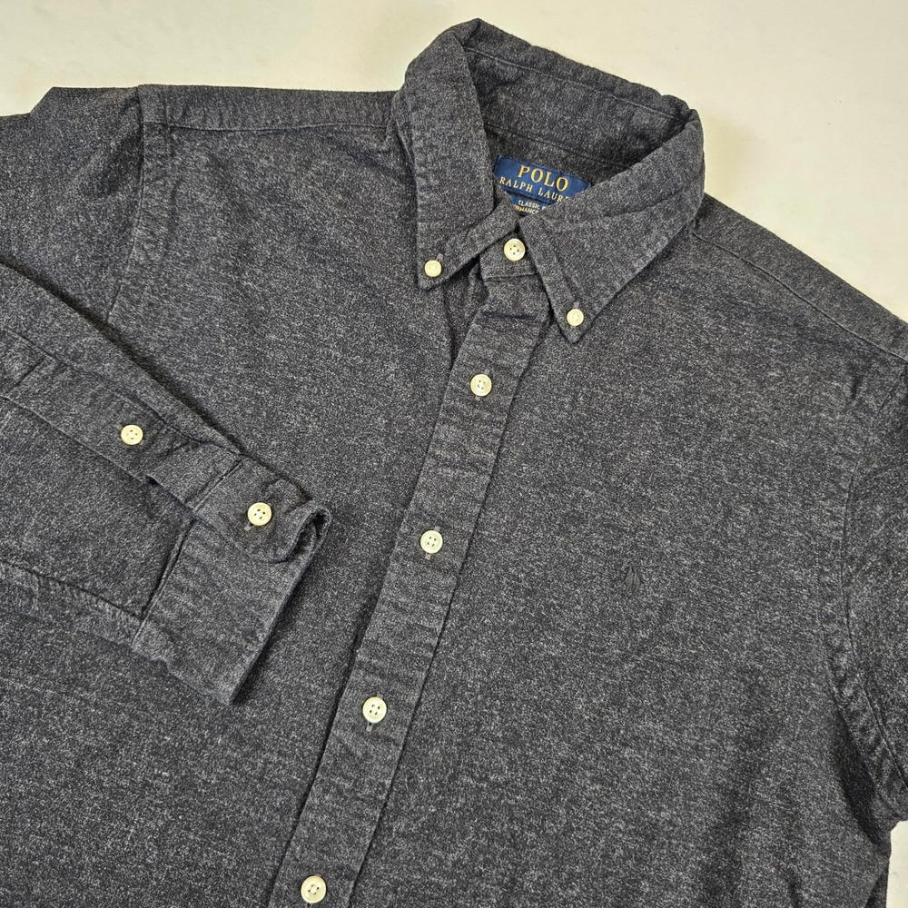 Polo Ralph Lauren Mens Medium Classic Fit Performance Flannel Shirt Charcoal